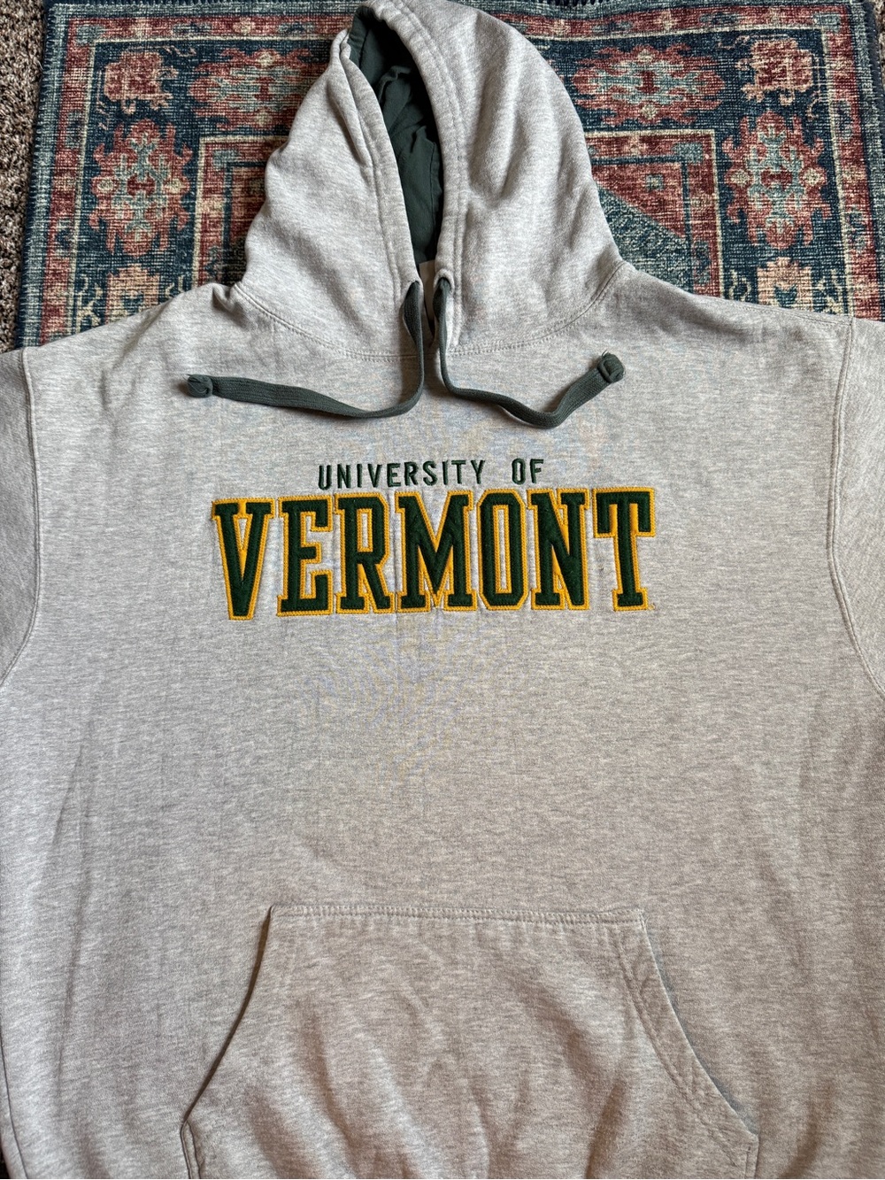 University of Vermont Hoodie - Gray with Green & Gold Lettering